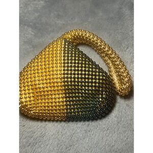 Vintage Gold Beaded Evening Bag Purse OKA Kisslock Mini Handbag Glam Clutch